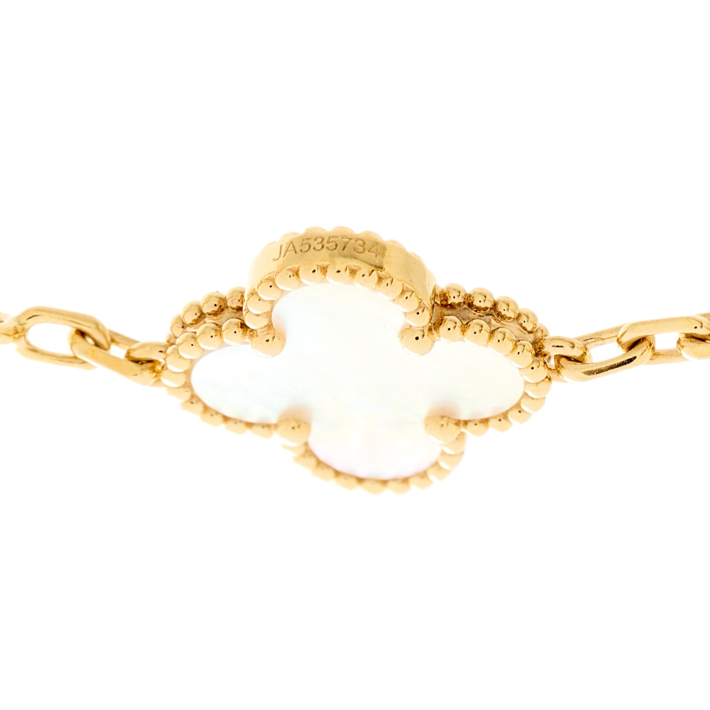 18K Yellow Gold Mother of Pearl 5 Motifs Vintage Alhambra Bracelet