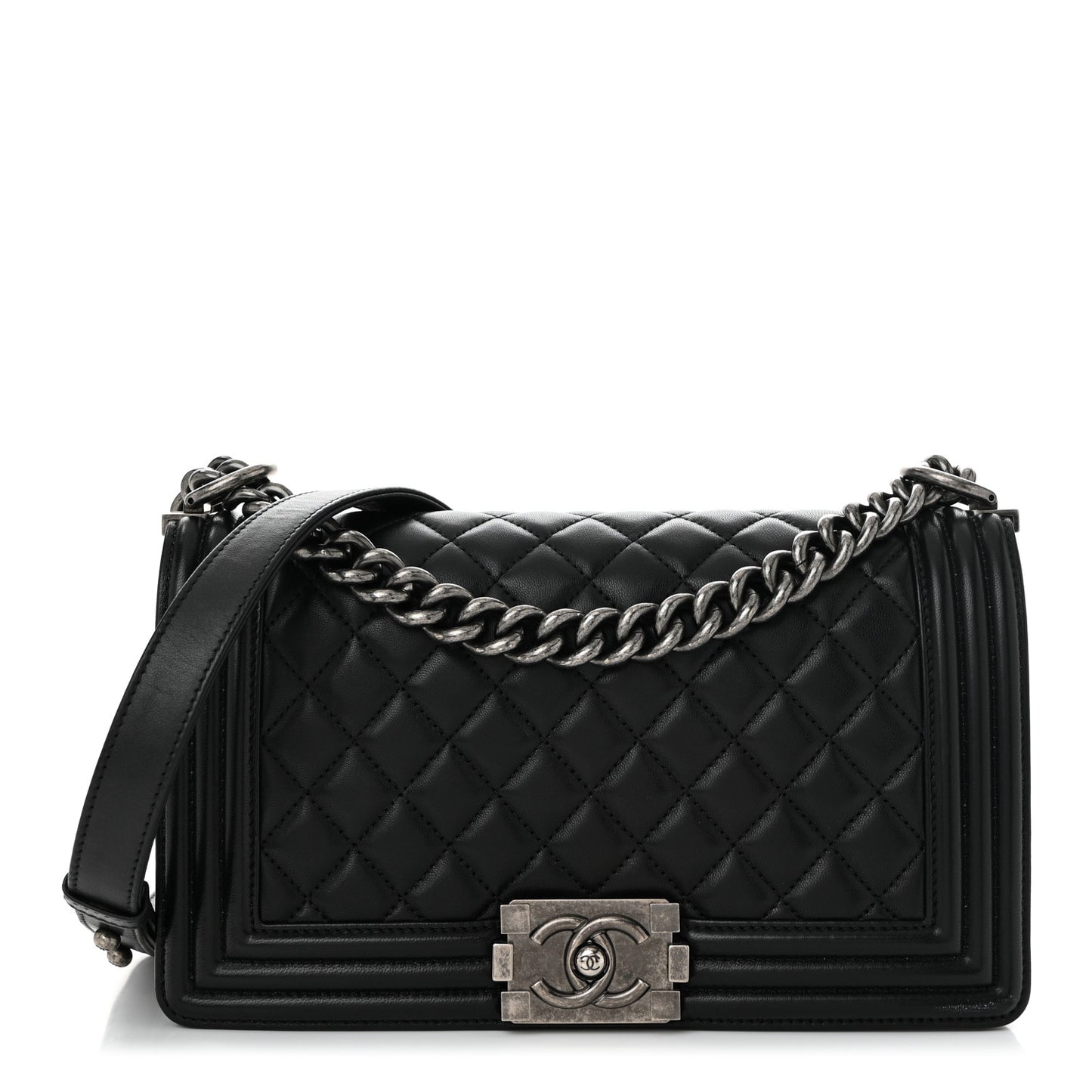 Lambskin Quilted Medium Boy Flap Black