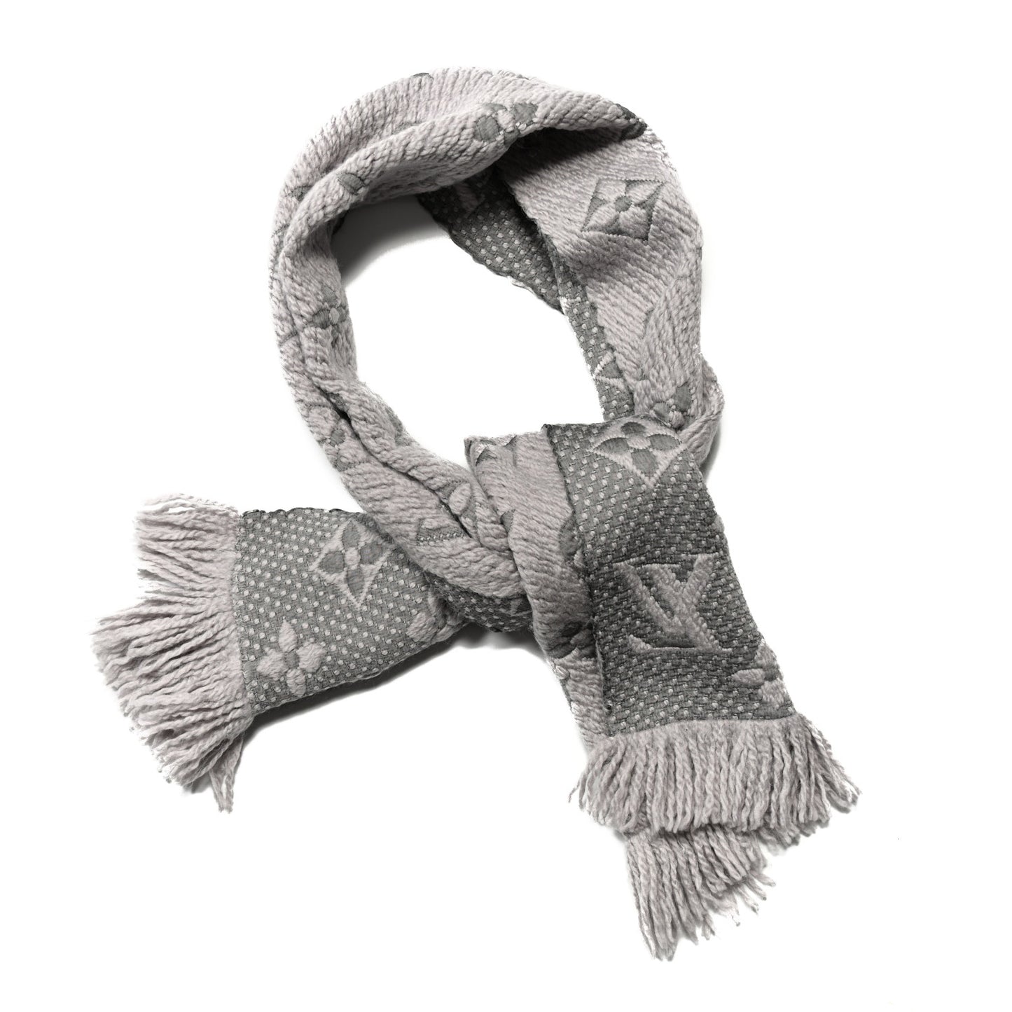 Wool Silk Logomania Scarf Pearl Grey