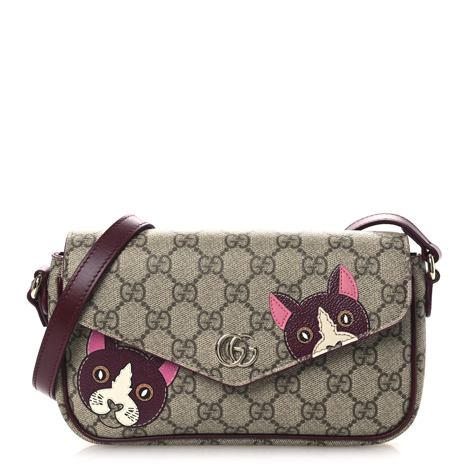 Gucci GG Supreme Monogram Cat Print Mini Shoulder Bag Beige Ebony