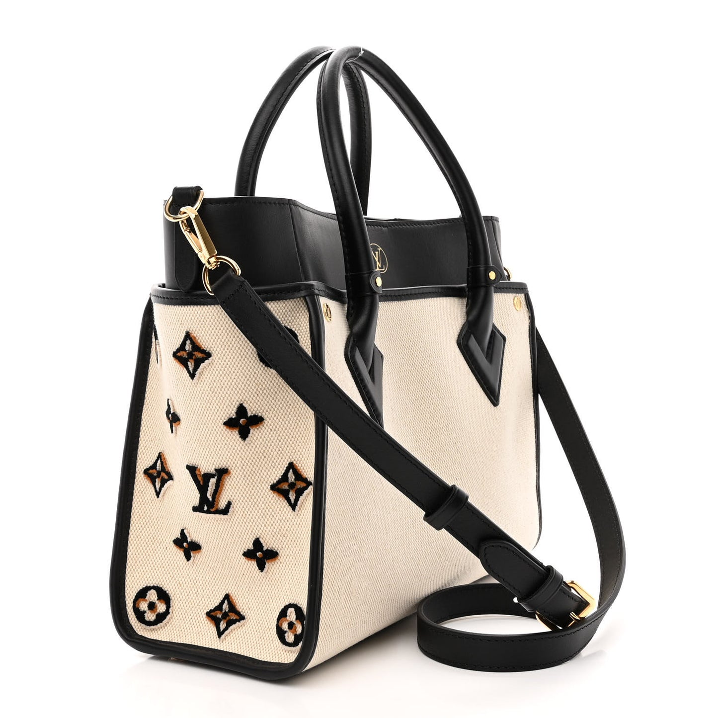 Canvas Calfskin Monogram On My Side MM Black