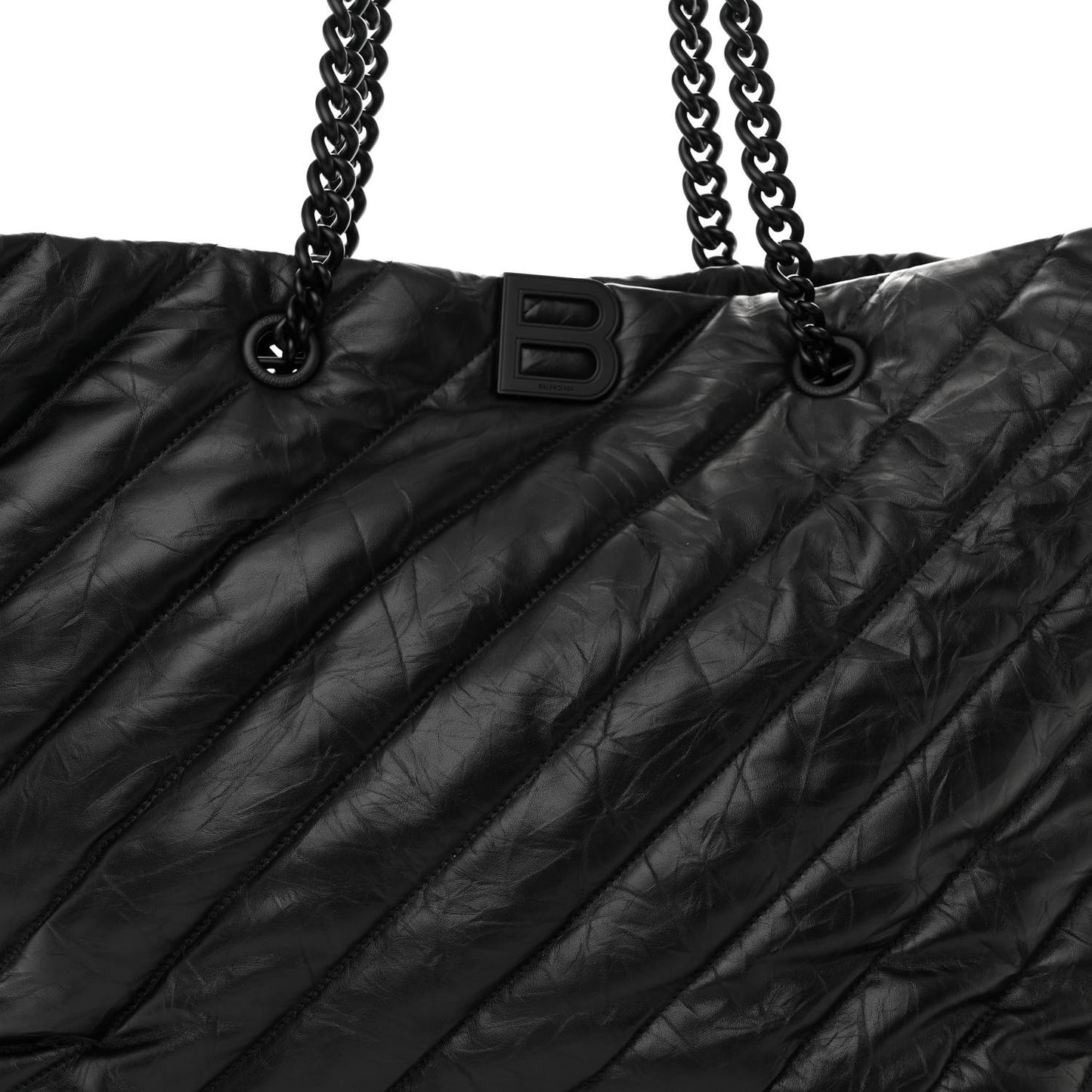 Crushed Calfskin Quilted Matte Black Hardware Large Crush Carry All Tote Bag Black