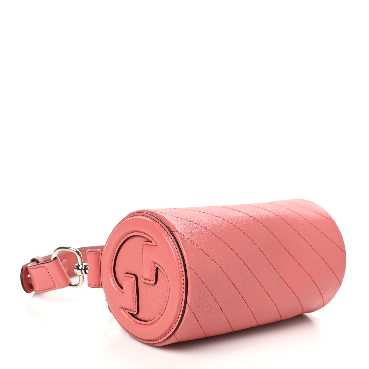 Sakai Be Green Calfskin Diagonal Stitched Mini Blondie Barrel Shoulder Bag Pink