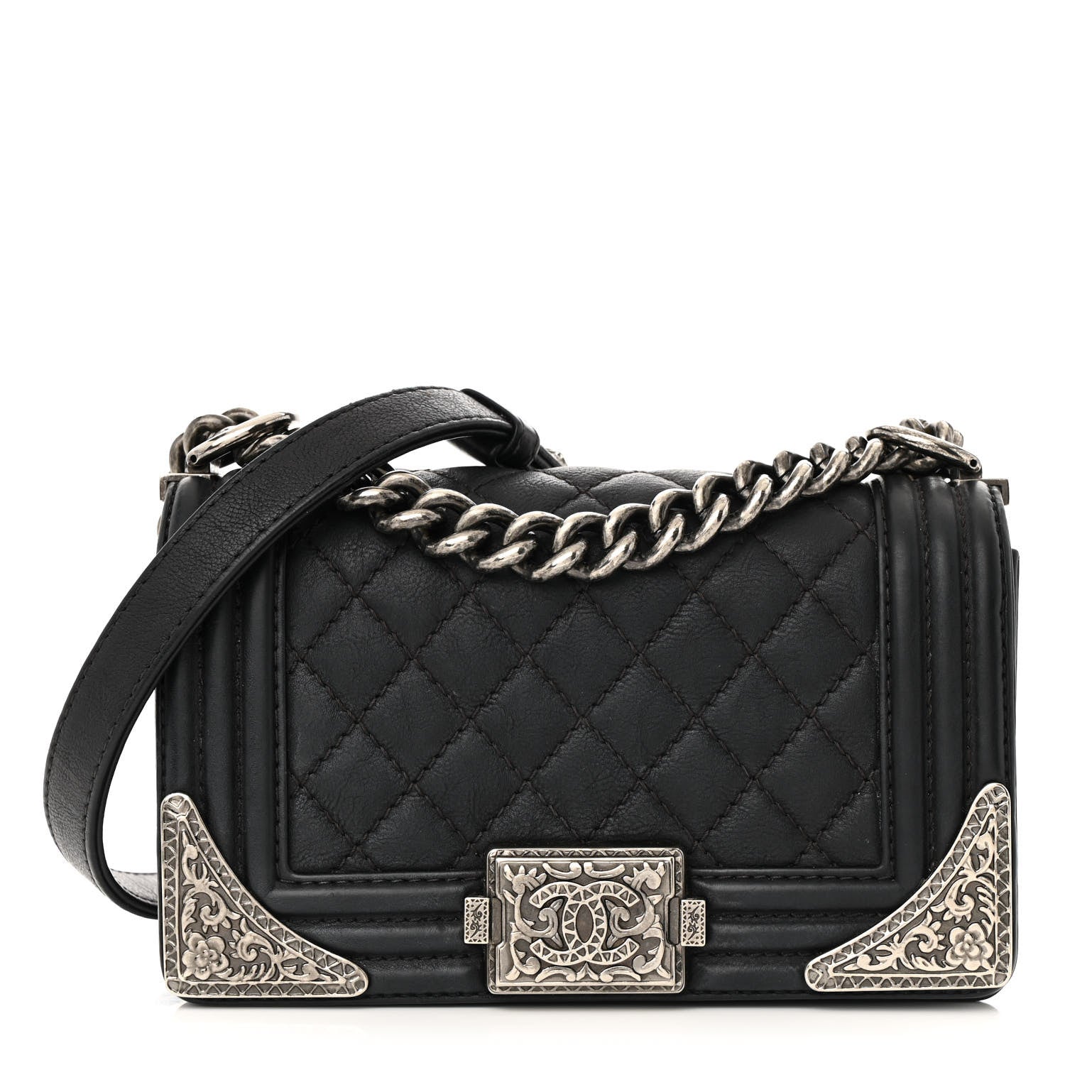 Chanel Calfskin Quilted Embellished Metal Small Boy Flap Black 1 of 15