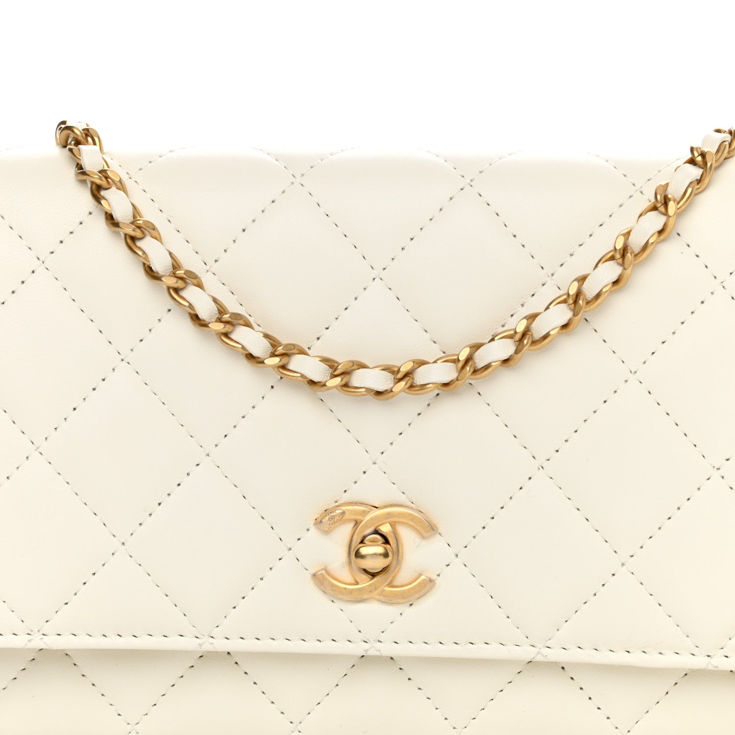 Chanel Lambskin Quilted CC Pearl Crush Wallet on Chain WOC White 9 of 12