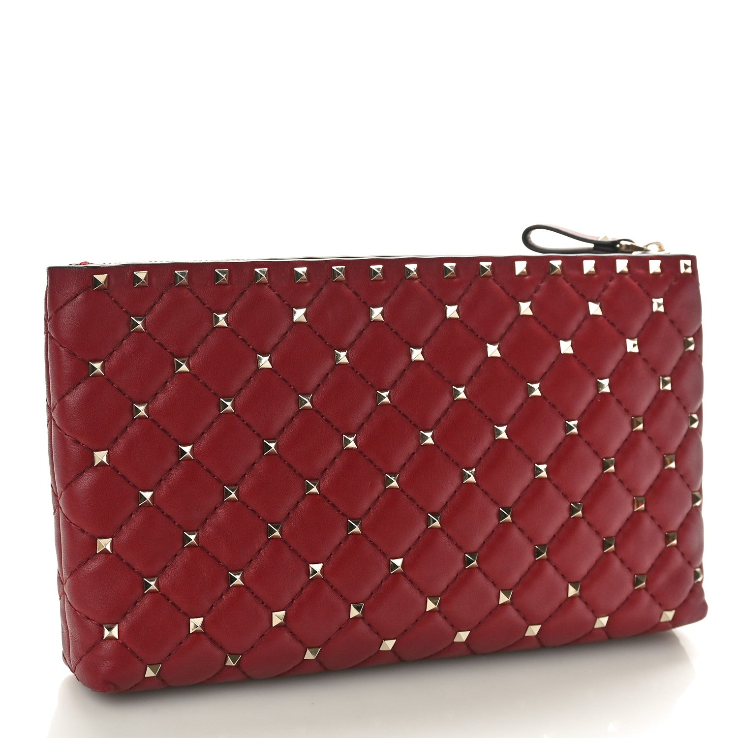 Valentino Garavani Nappa Rockstud Spike Side Slip Zip Clutch Rubino 3 of 6