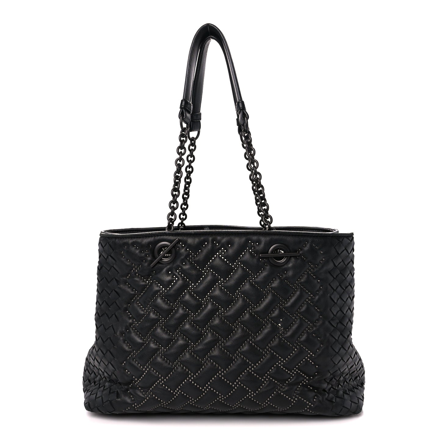 Nappa Intrecciato Pied-De-Poule Microstuds Tote Black