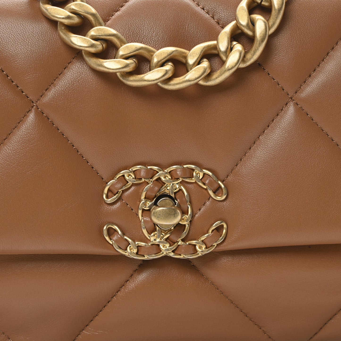 Lambskin Quilted Medium Chanel 19 Flap Light Brown