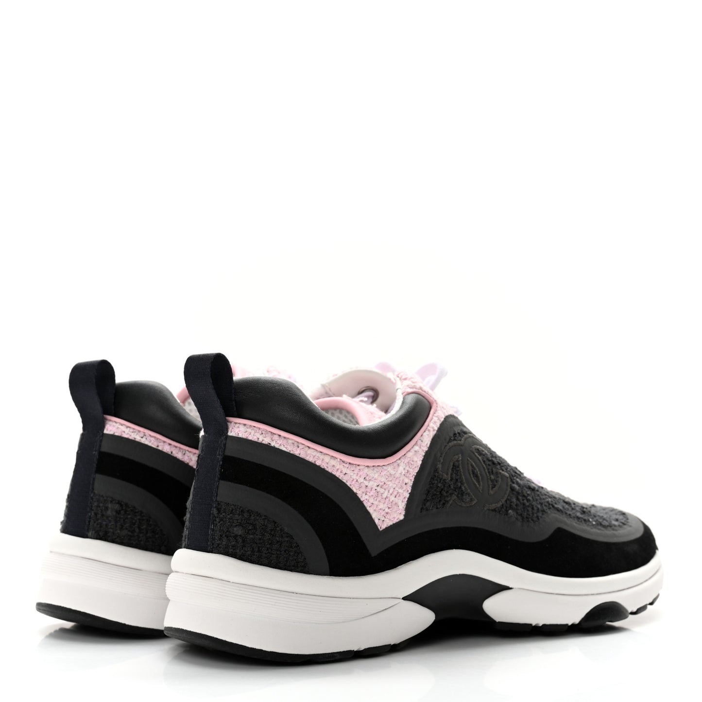 Tweed Suede Calfskin CC Sneakers 39 Gray Pink