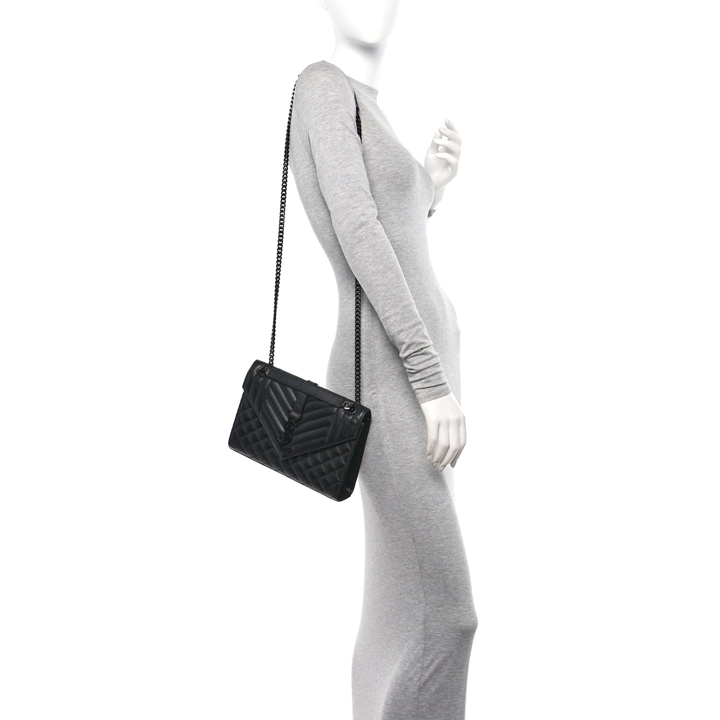 Grain De Poudre Textured Mixed Matelasse Triquilt Medium Monogram Monochrome Satchel Black