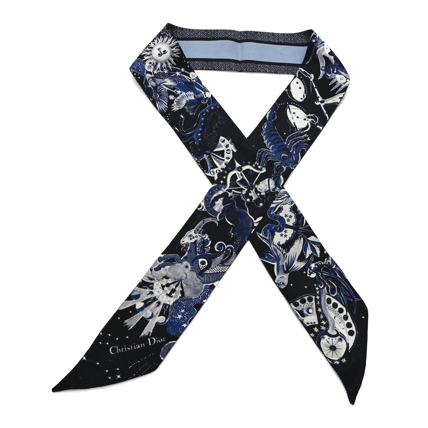 リ*エ様 dior ミッツァ ネイビー ブルー Christian Dior Silk Zodiac Fantastico Mitzah Scarf Blue 1803209