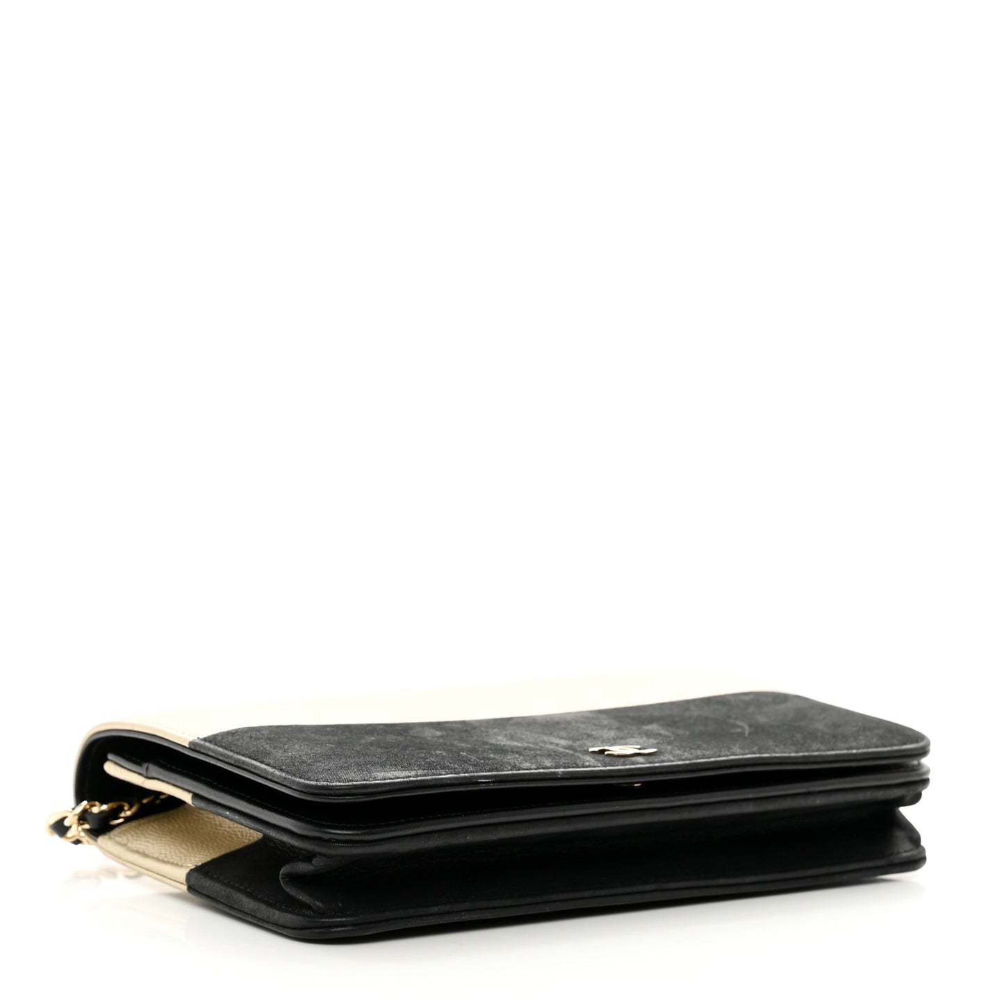 Metallic Caviar Suede Wallet On Chain WOC Gold Black