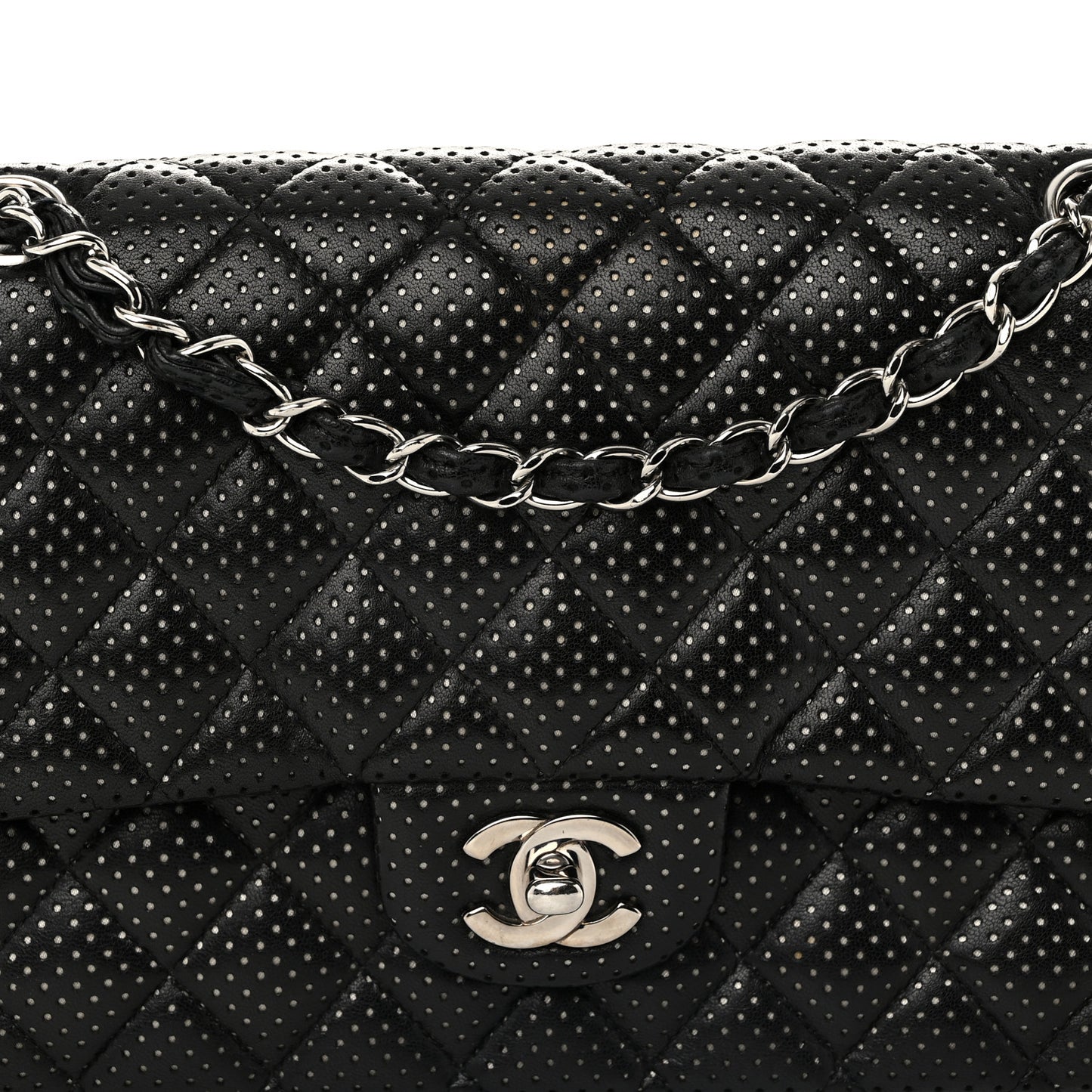 Lambskin Perforated Medium Double Flap Black
