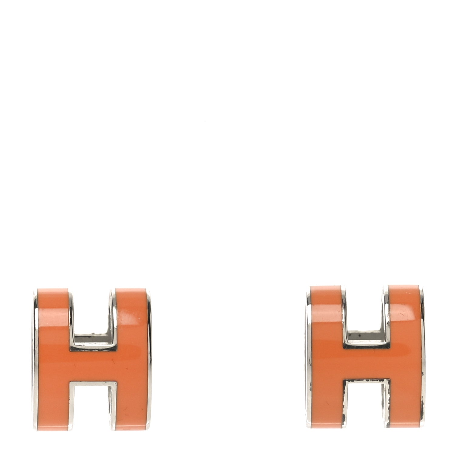 HERMES POP H orange gold エルメス ポップH Hermes Lacquered Gold Pop H Pendant Necklace Orange