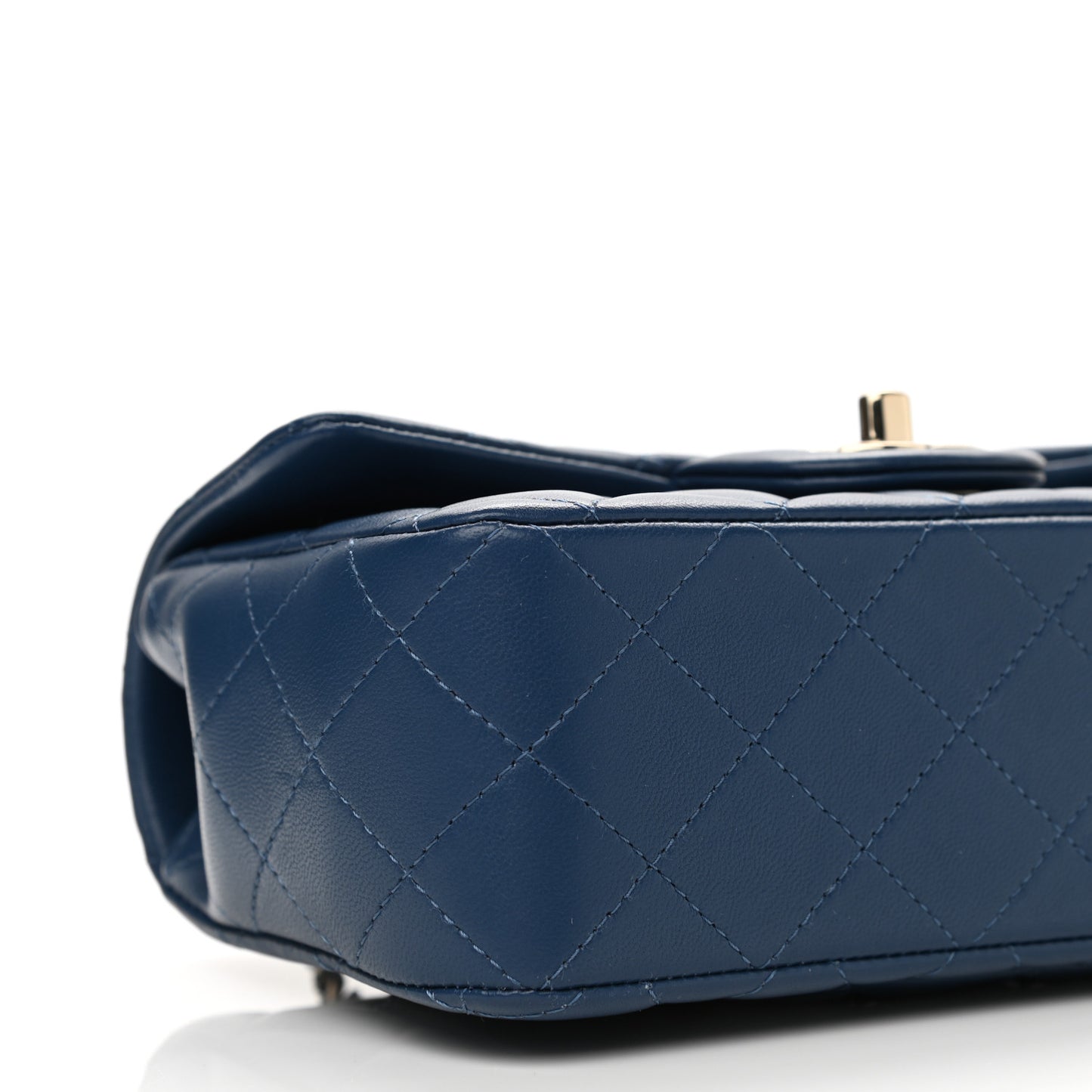 Lambskin Quilted Mini Top Handle Rectangular Flap Dark Blue