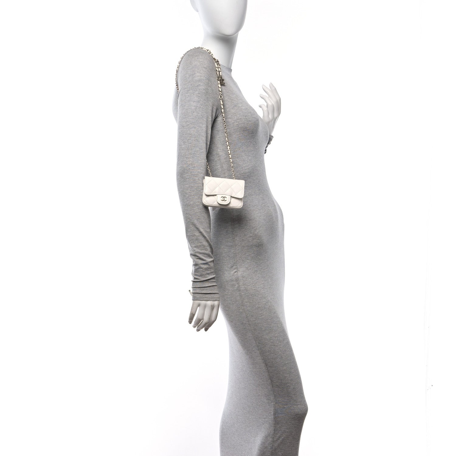 Chanel Caviar Quilted Mini Chain Belt Bag White 2 of 14