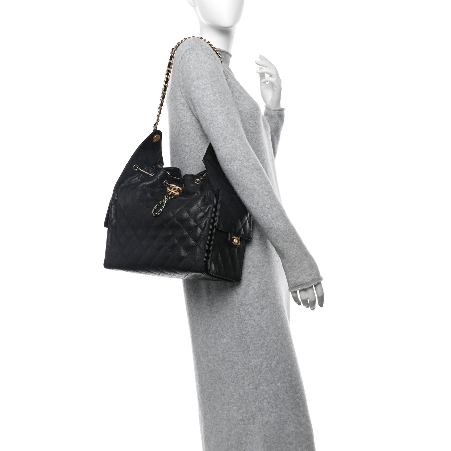 Caviar Quilted Medium Chanel 25 Handbag Black