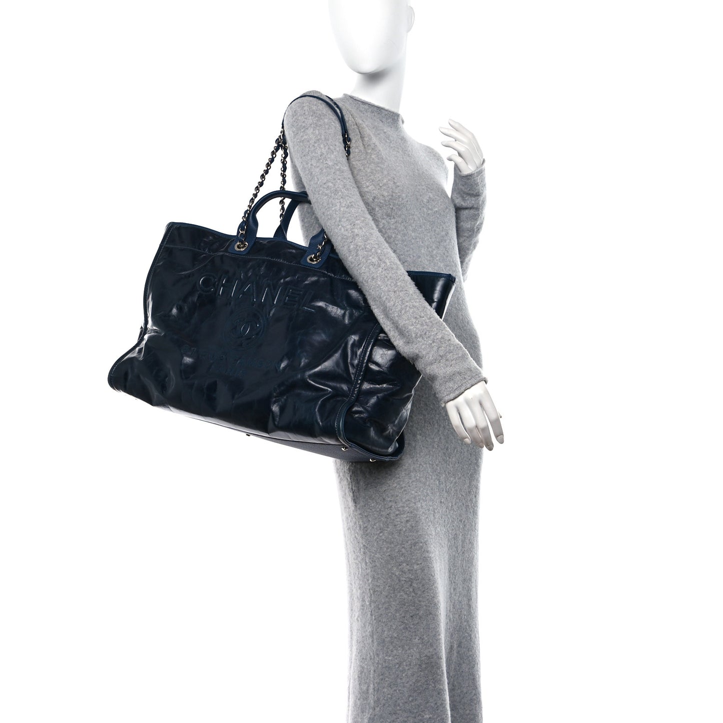 Glazed Calfskin Large Deauville Tote Blue