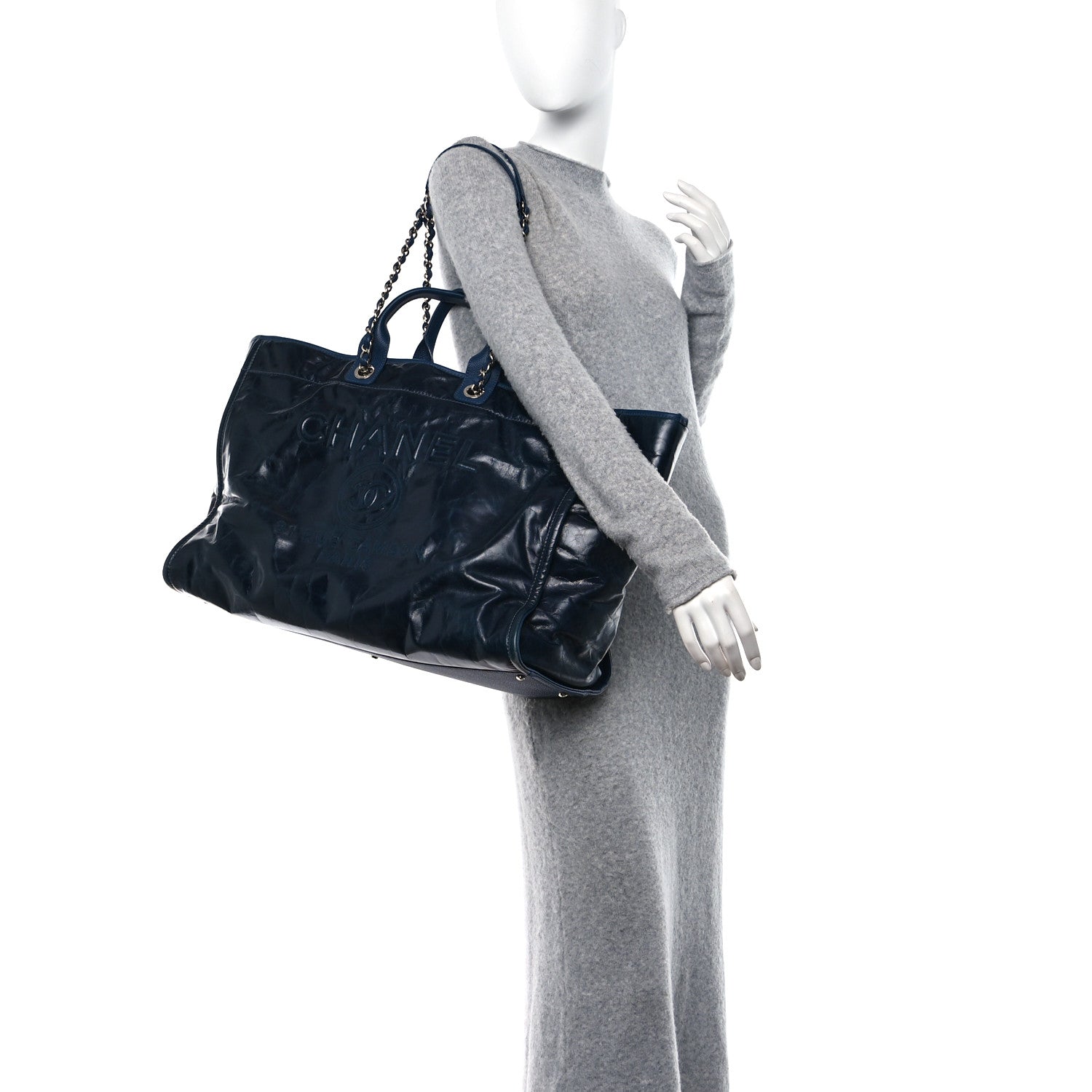 Chanel Glazed Calfskin Large Deauville Tote Blue 2 of 14