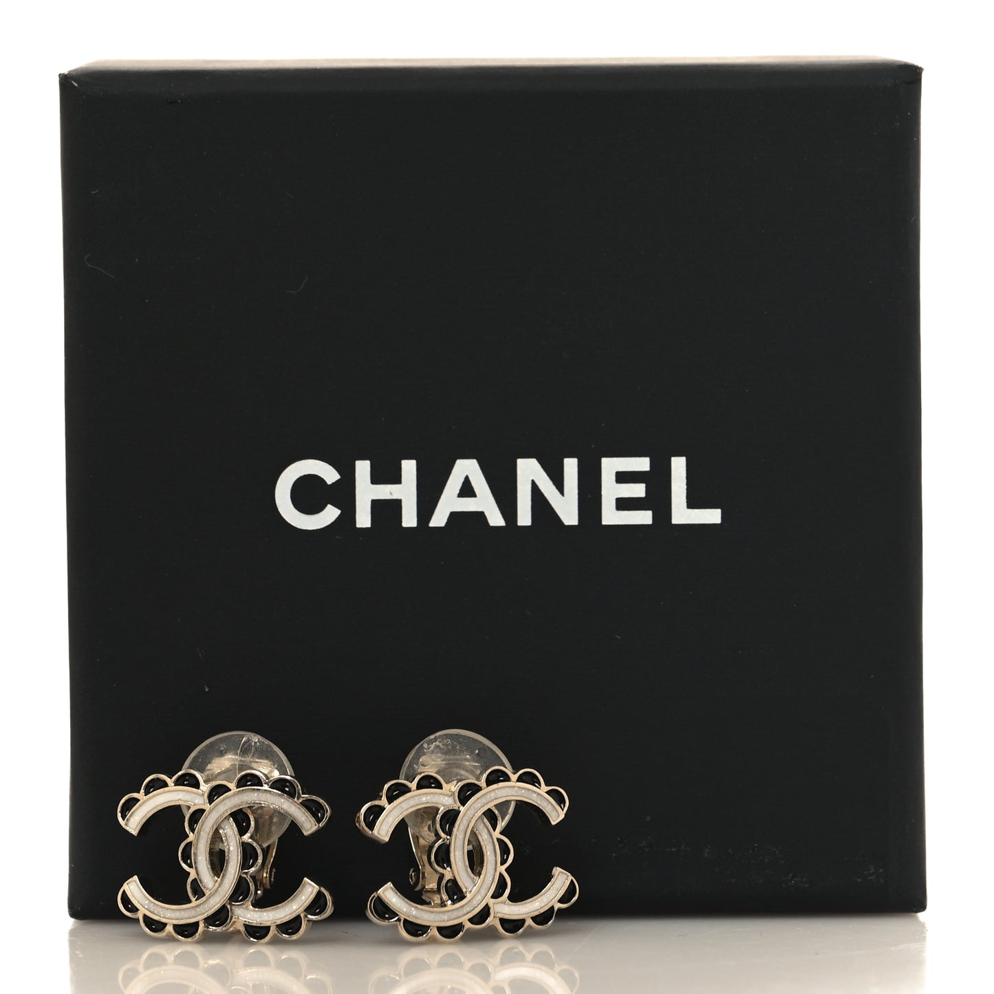 Metal Resin CC Clip On Earrings Gold Black Pearly White