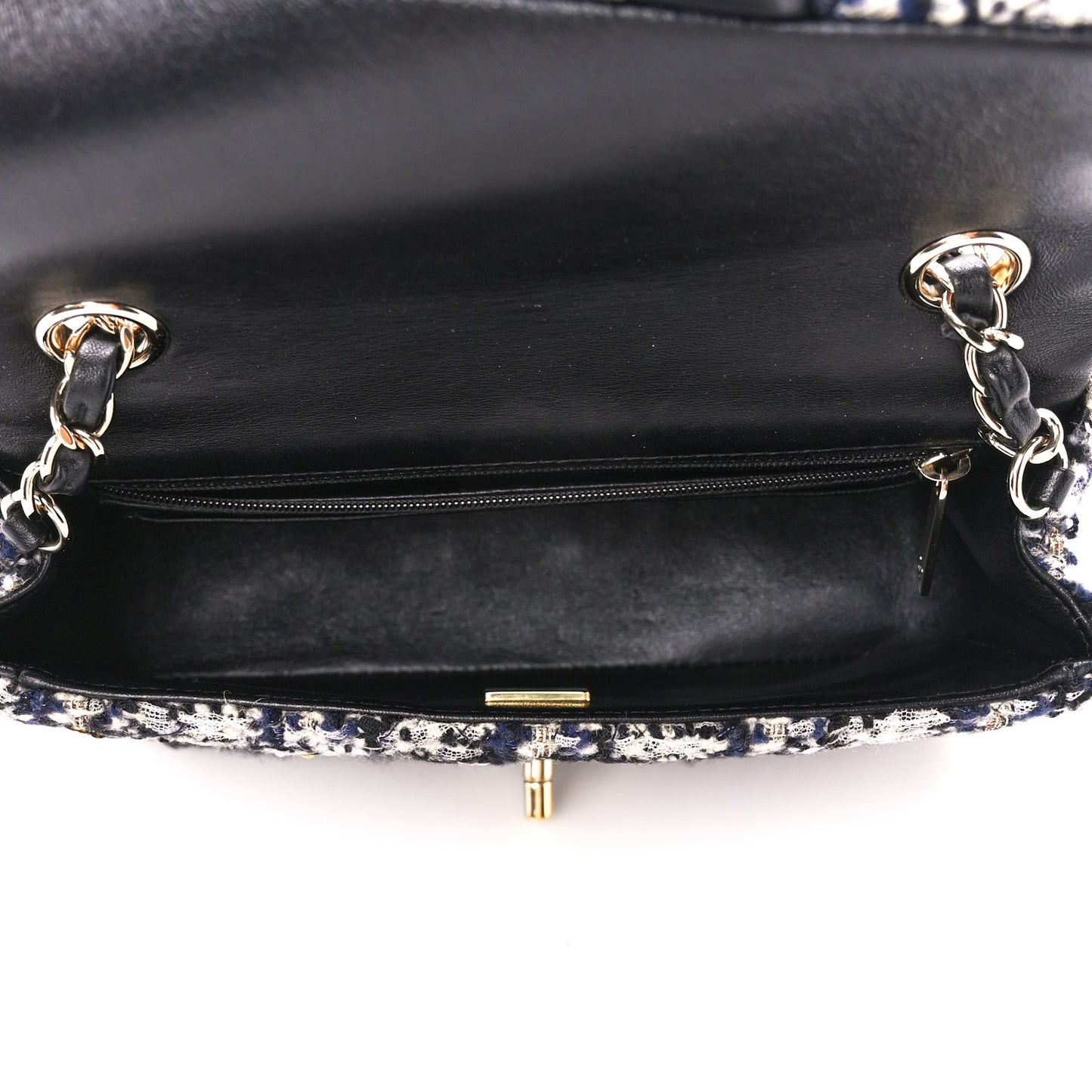Glittered Tweed Quilted Mini Rectangular Flap Navy Blue