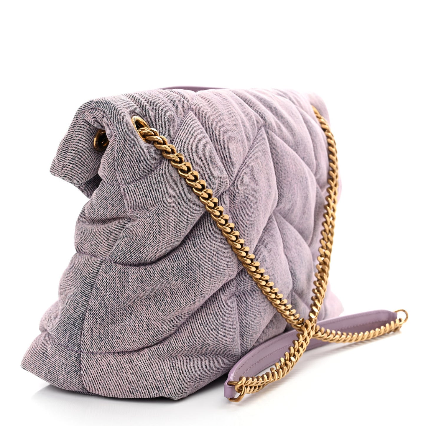 Denim Quilted Medium Loulou Puffer Monogram Chain Satchel Bleached Lilac