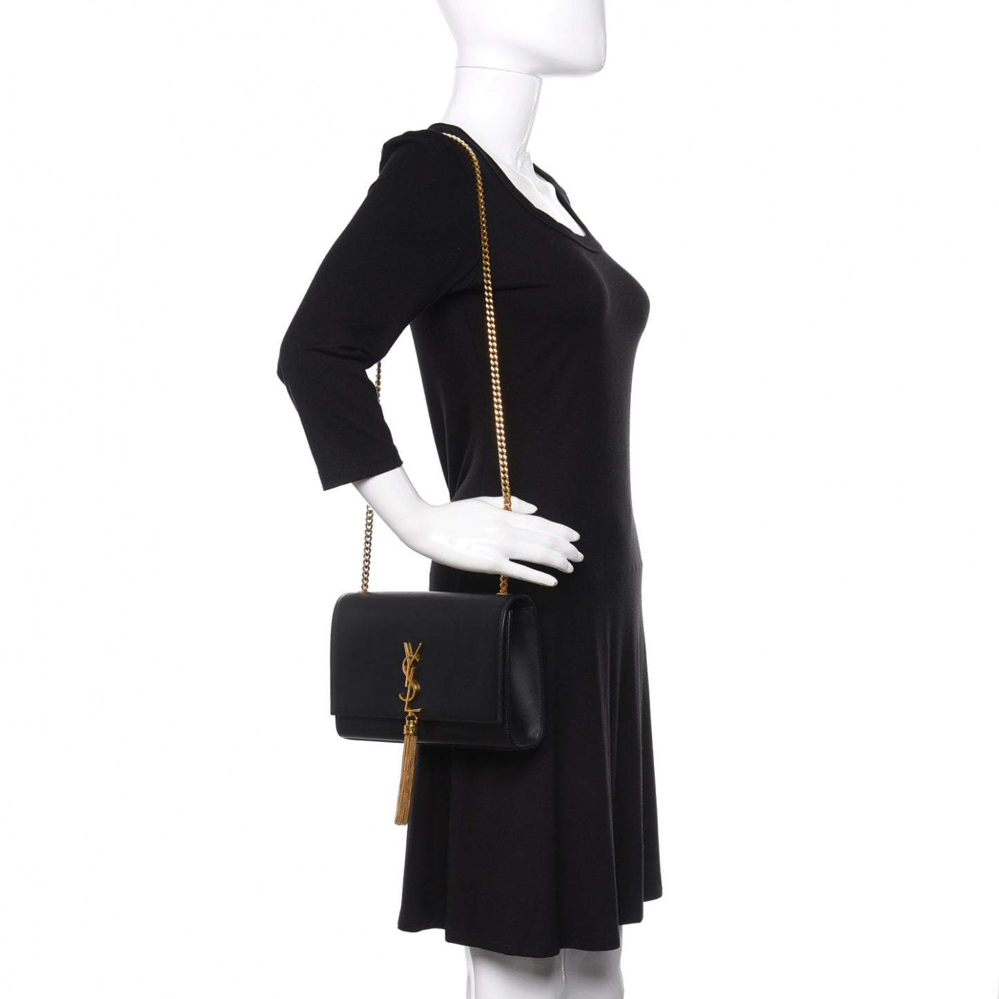 Smooth Calfskin Medium Classic Monogram Kate Tassel Satchel Black