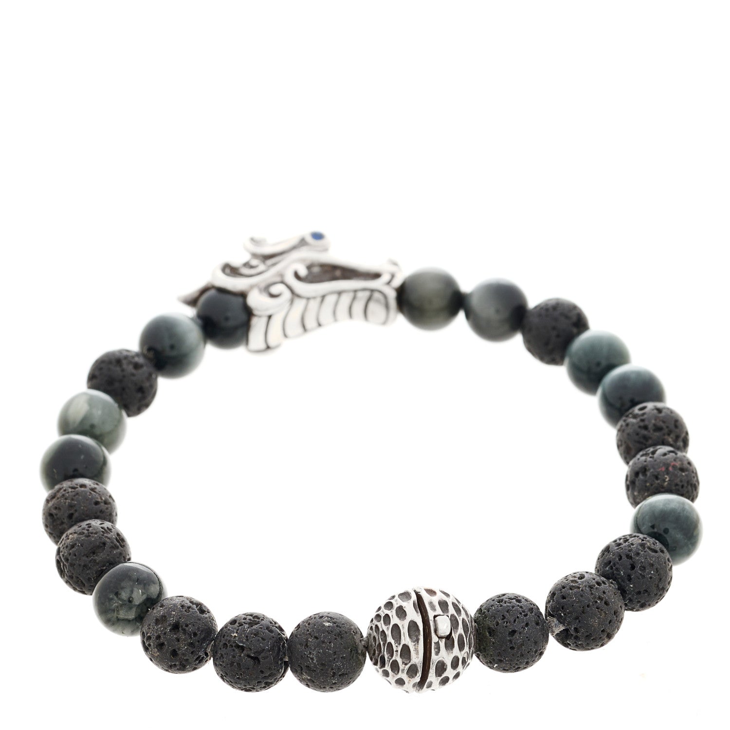 John Hardy Sterling Silver Blue Sapphire Eagles Eye Lava Stone Naga Dragon Beaded Bracelet 2 of 3
