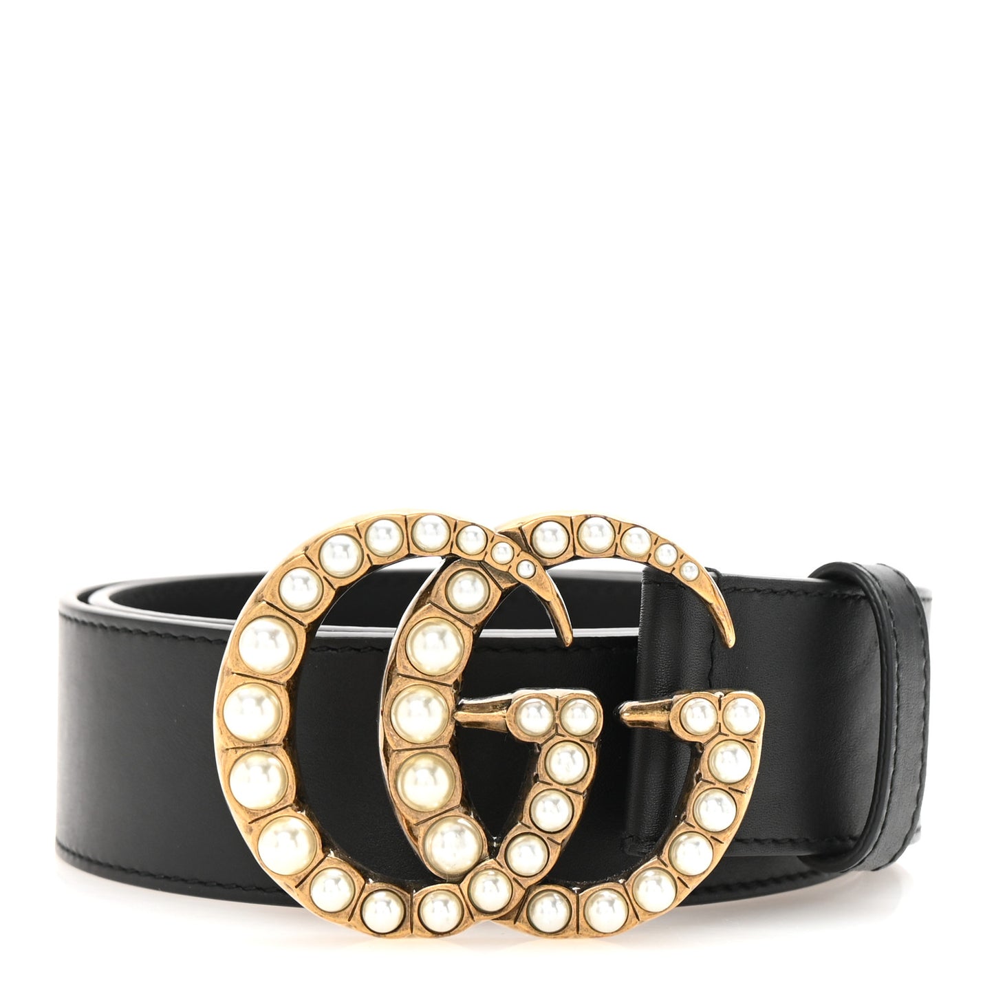 Moon Calfskin Pearl Double G 40mm Belt 80 32 Black Cream