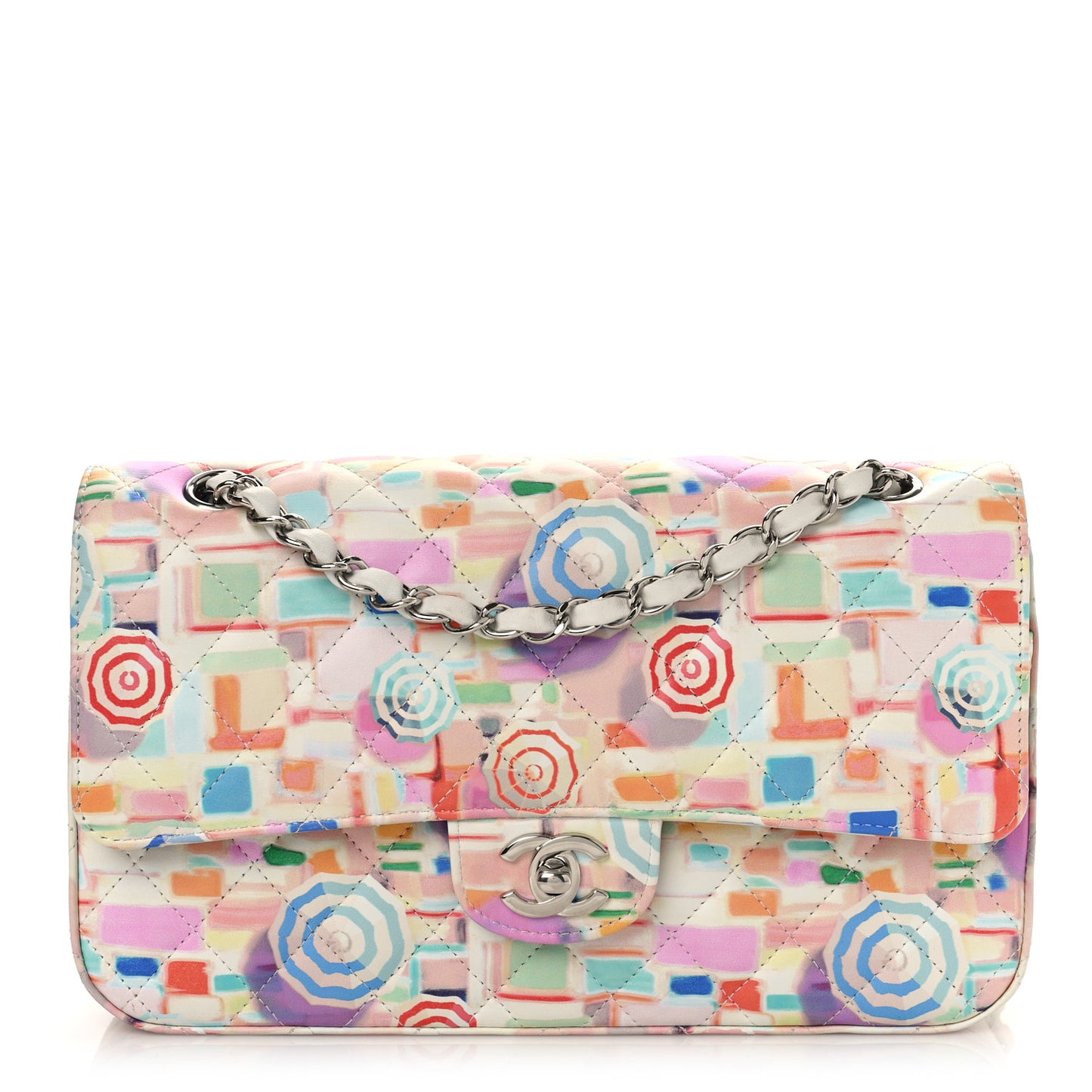 Patent Calfskin Printed Quilted Medium Double Flap Multicolor
