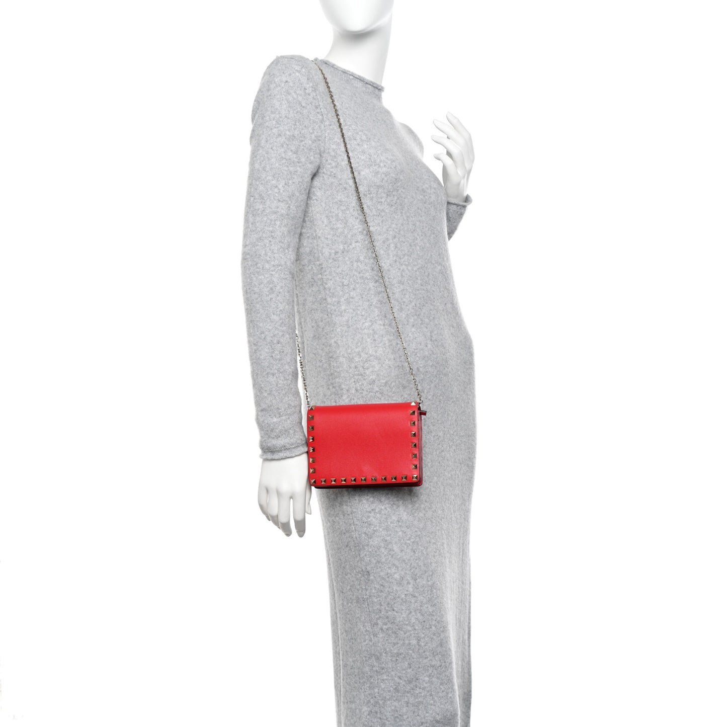 Vitello Rockstud Wallet On Chain Rouge Pur