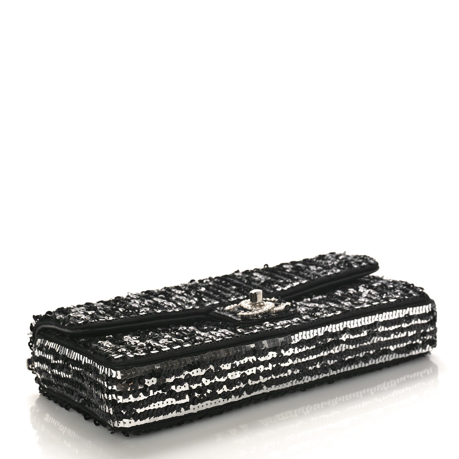 Chanel Sequin Quilted Pearl CC Flap Clutch Black 4 of 10