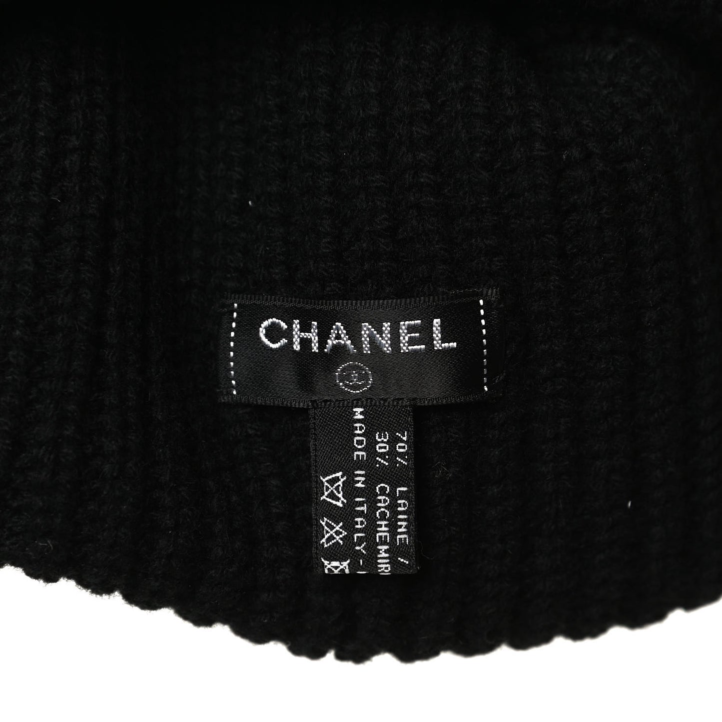 Wool Cashmere CC Beanie Hat Black White