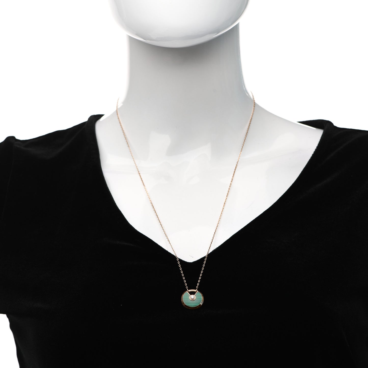 18K Pink Gold Diamond Malachite SM Amulette de Cartier Pendant Necklace