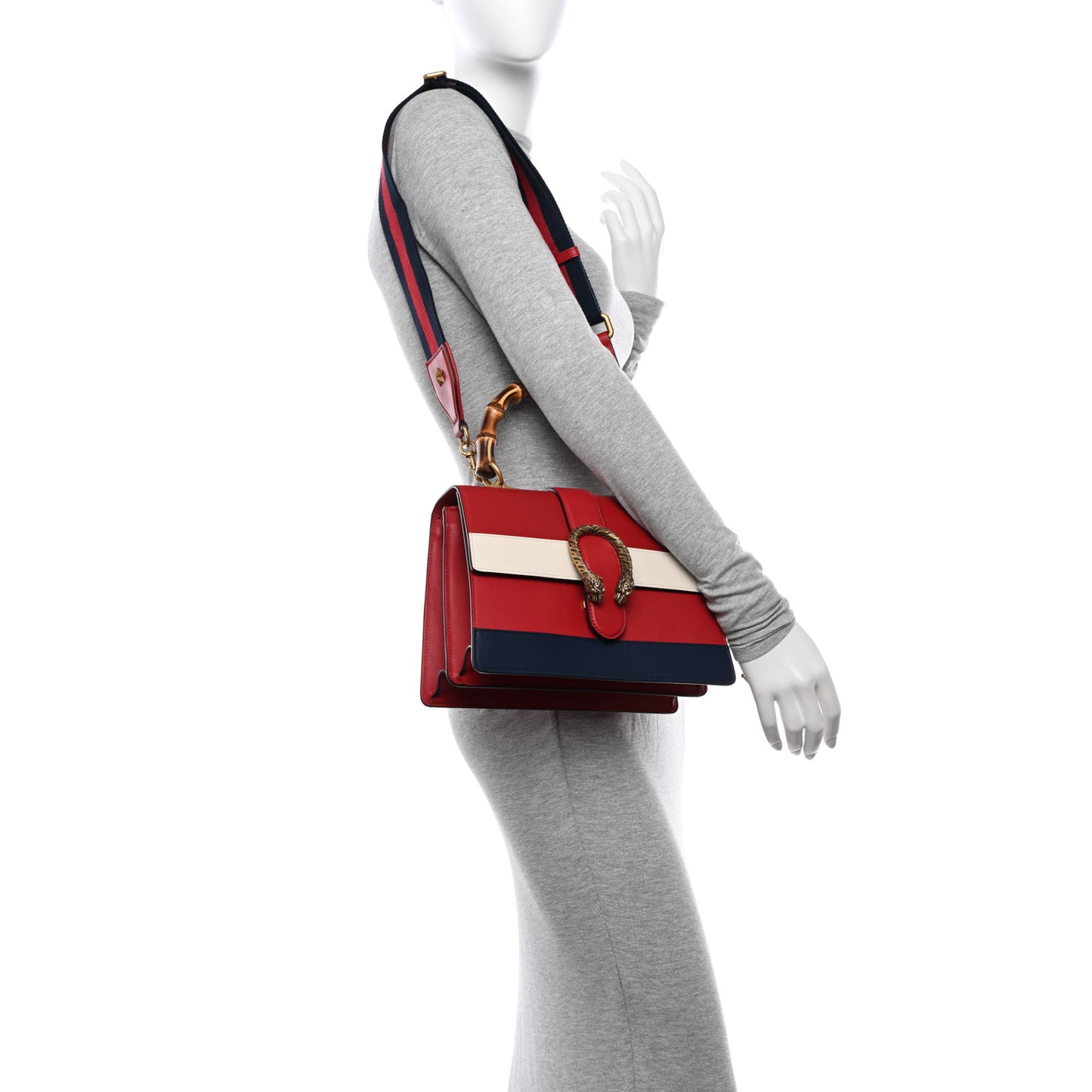Calfskin Bamboo Web Medium Dionysus Top Handle Bag Red White Blue
