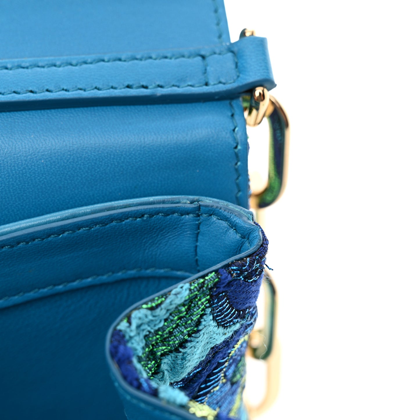 Brocade Crystal Embellished DG Girls Shoulder Bag Blue