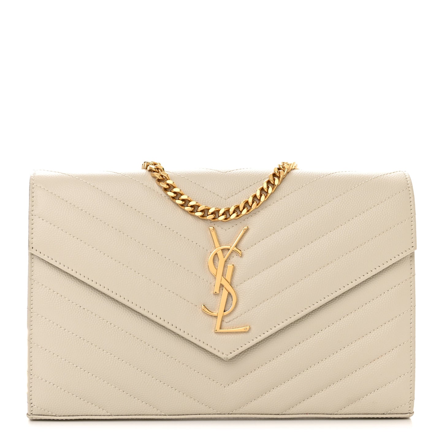 Grain De Poudre Matelasse Chevron Monogram Chain Wallet Crema Soft