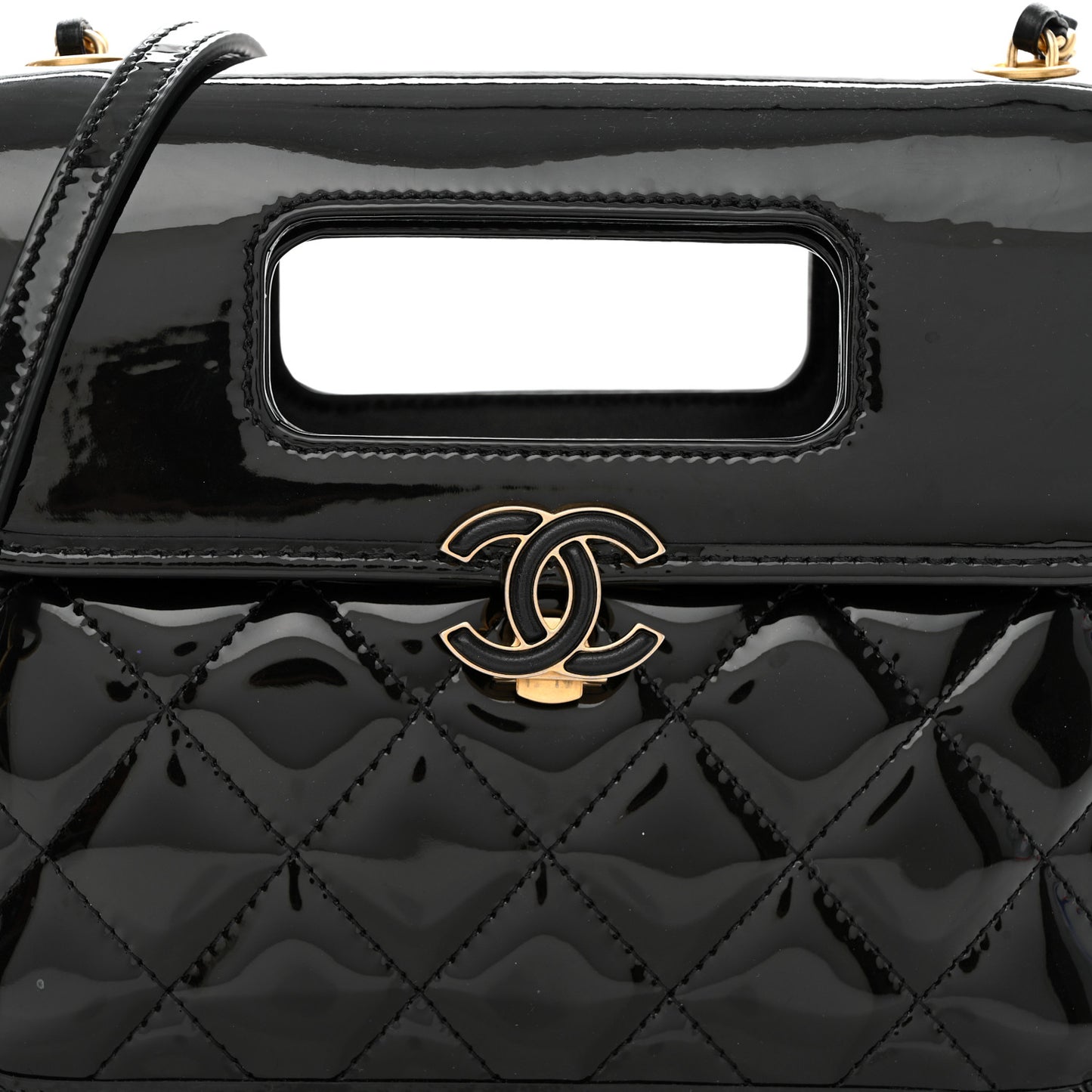 Patent Quilted Mini Graphic Catch Flap Black