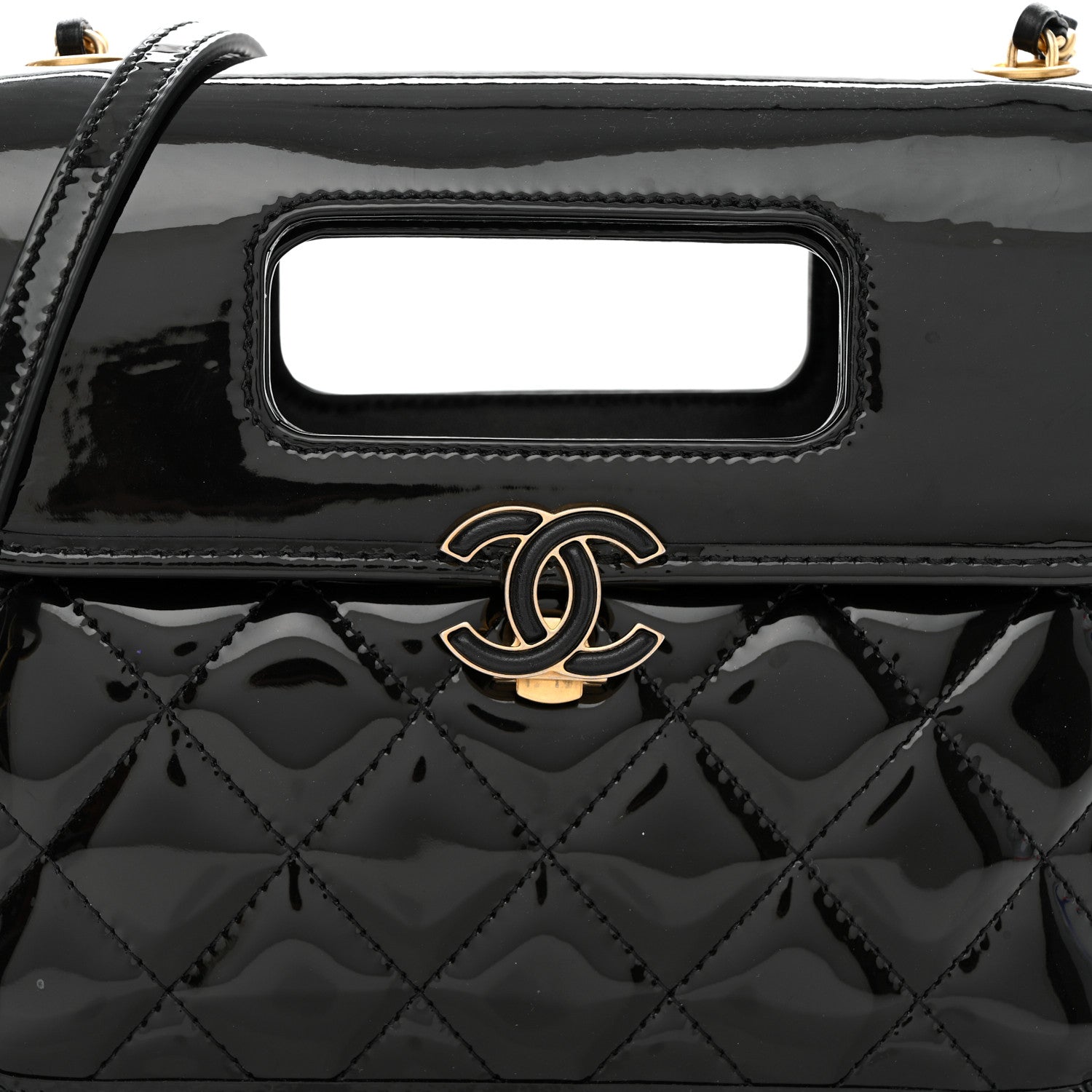 Chanel Patent Quilted Mini Graphic Catch Flap Black 8 of 10