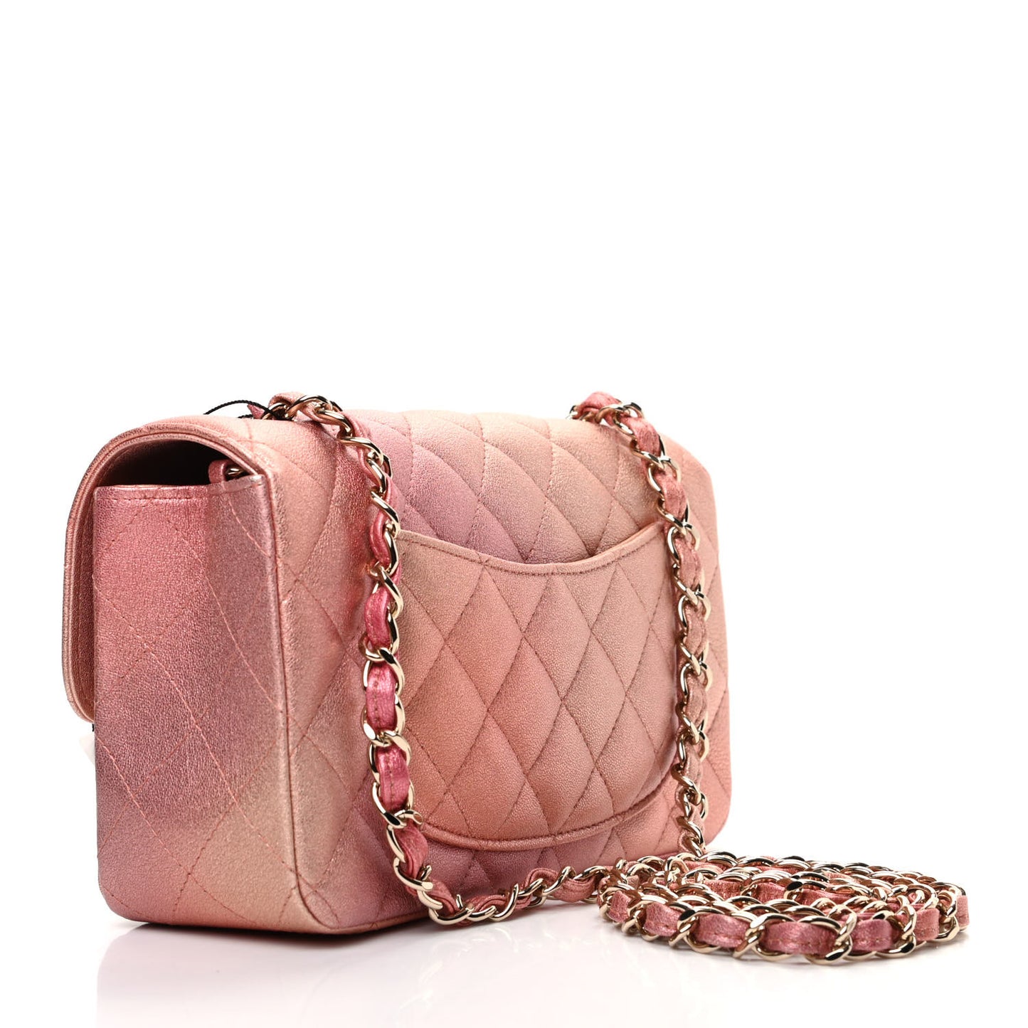 Metallic Lambskin Quilted Ombre Mini Rectangular Flap Pink
