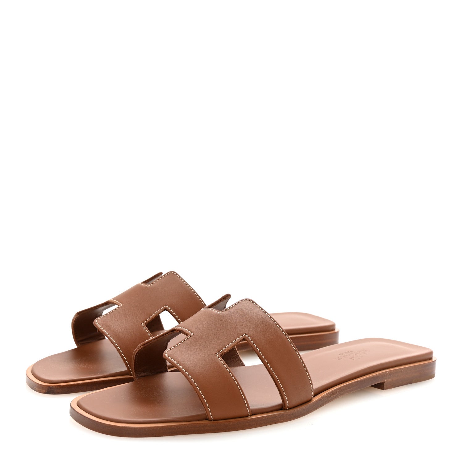 Hermes Box Calfskin Oran Sandals 37 Gold 4 of 9