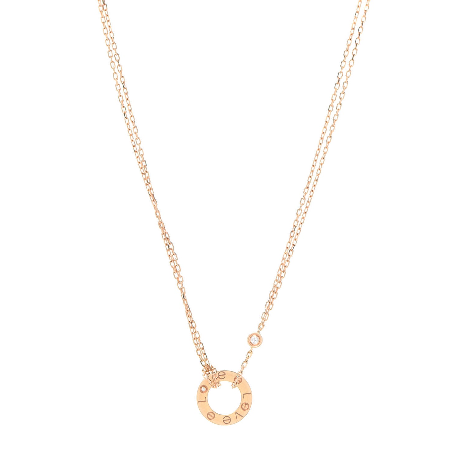 18K Pink Gold 2 Diamond LOVE Necklace