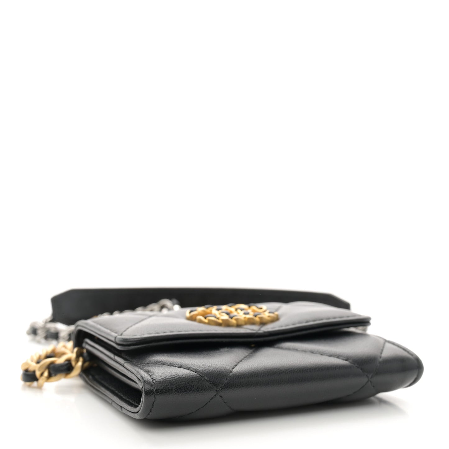 Lambskin Quilted Chanel 19 Flap Coin Purse With Chain Black