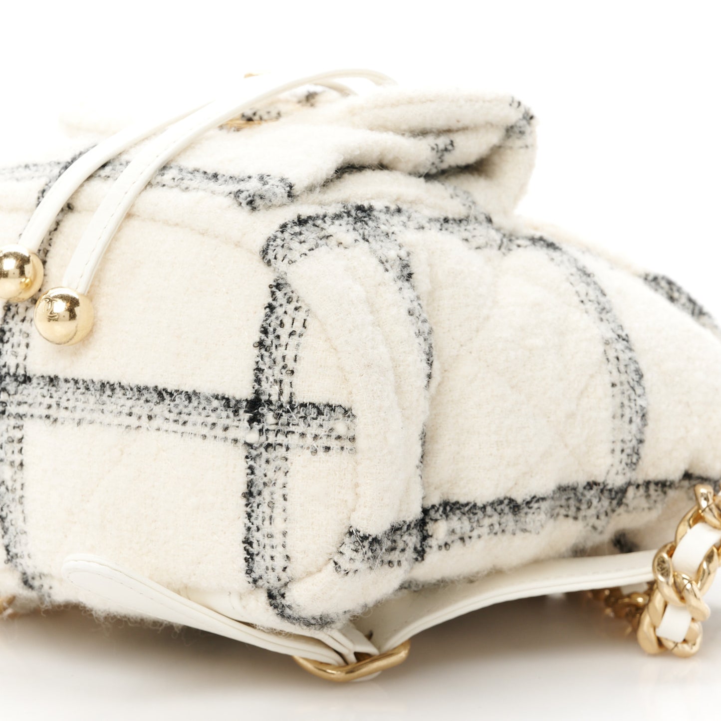 Wool Tweed Elegant Backpack Ecru Black