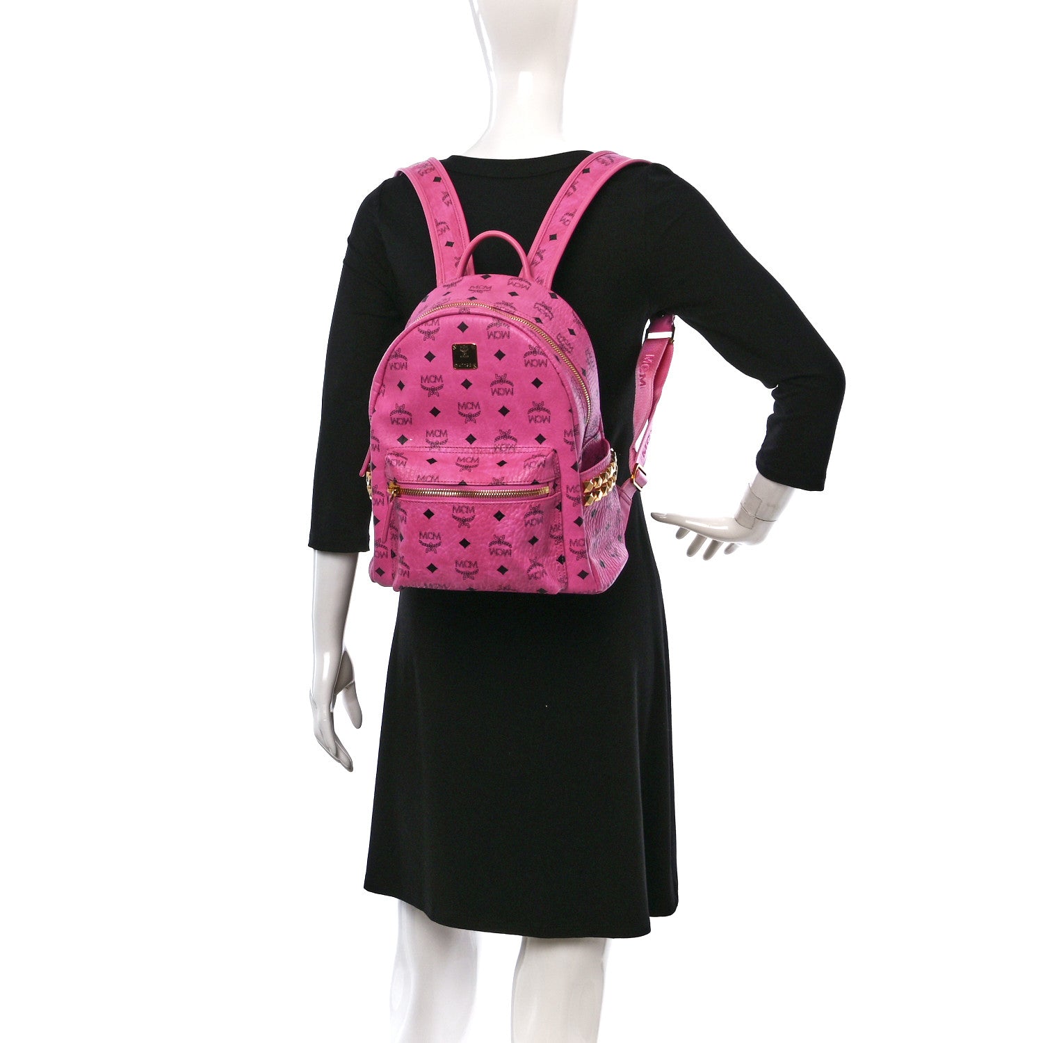 MCM Visetos Small Side Stud Stark Backpack Pink 3 of 9