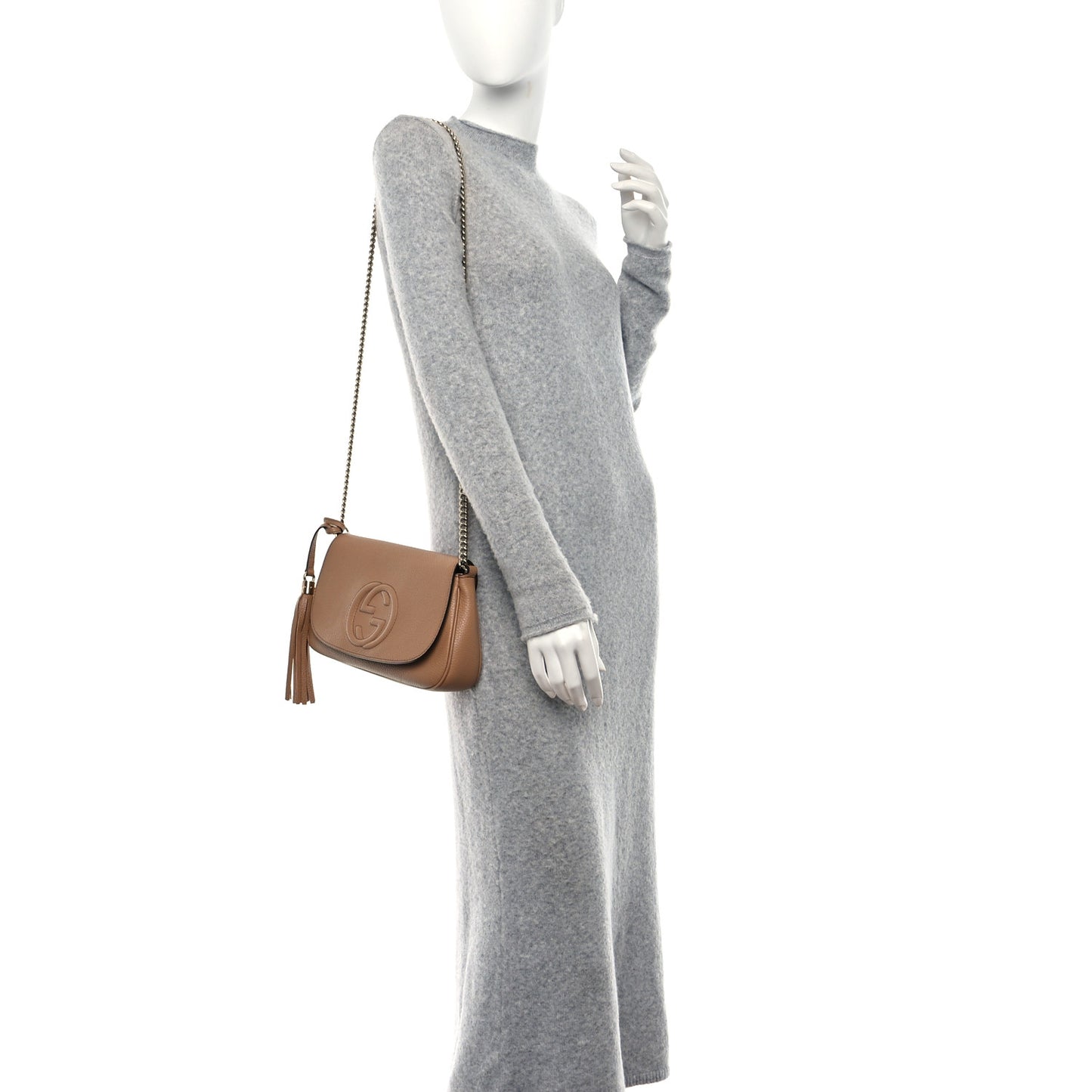 Pebbled Calfskin Medium Soho Flap Crossbody Camelia