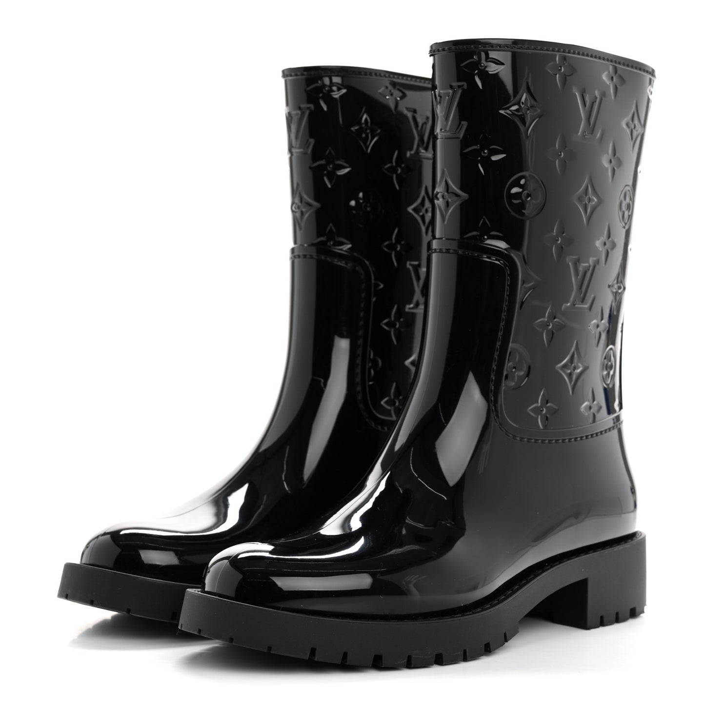 Rubber Embossed Monogram Drops Flat Half Boots 38 Black