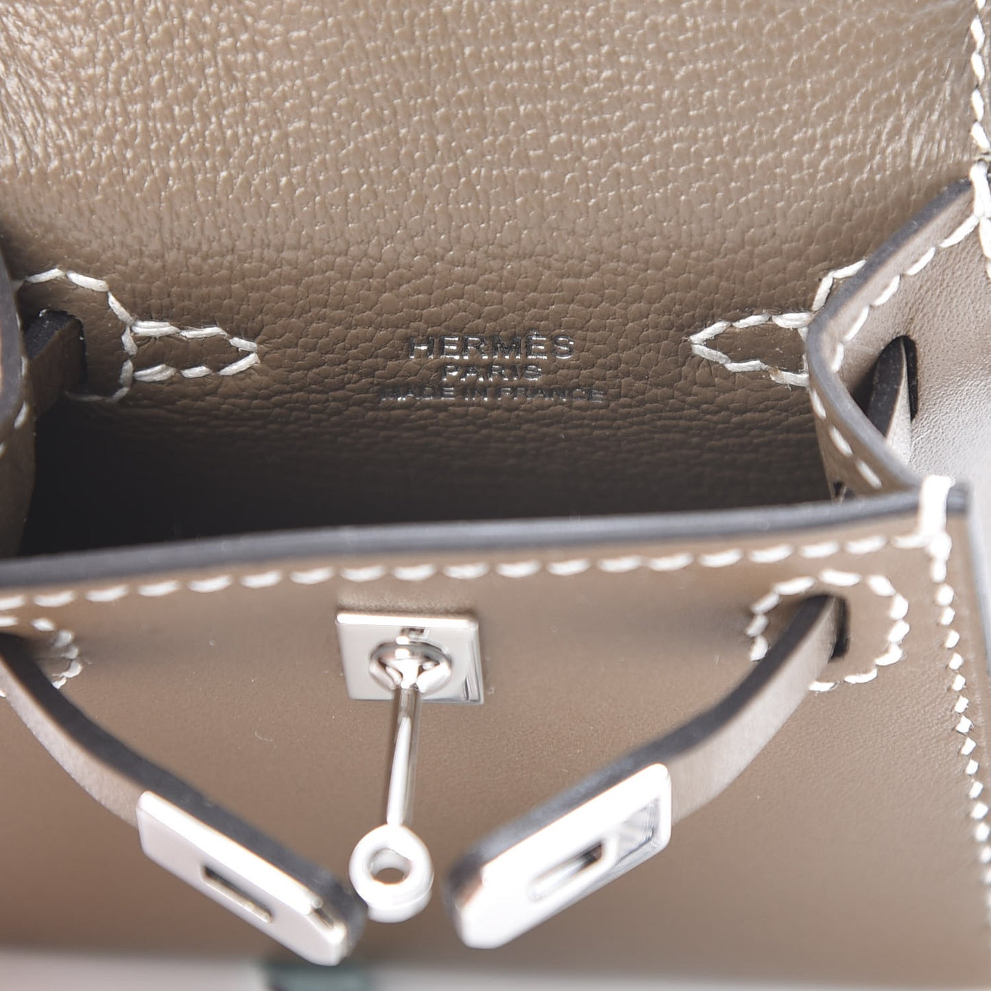 Tadelakt Mini Kelly Twilly Bag Charm Etoupe