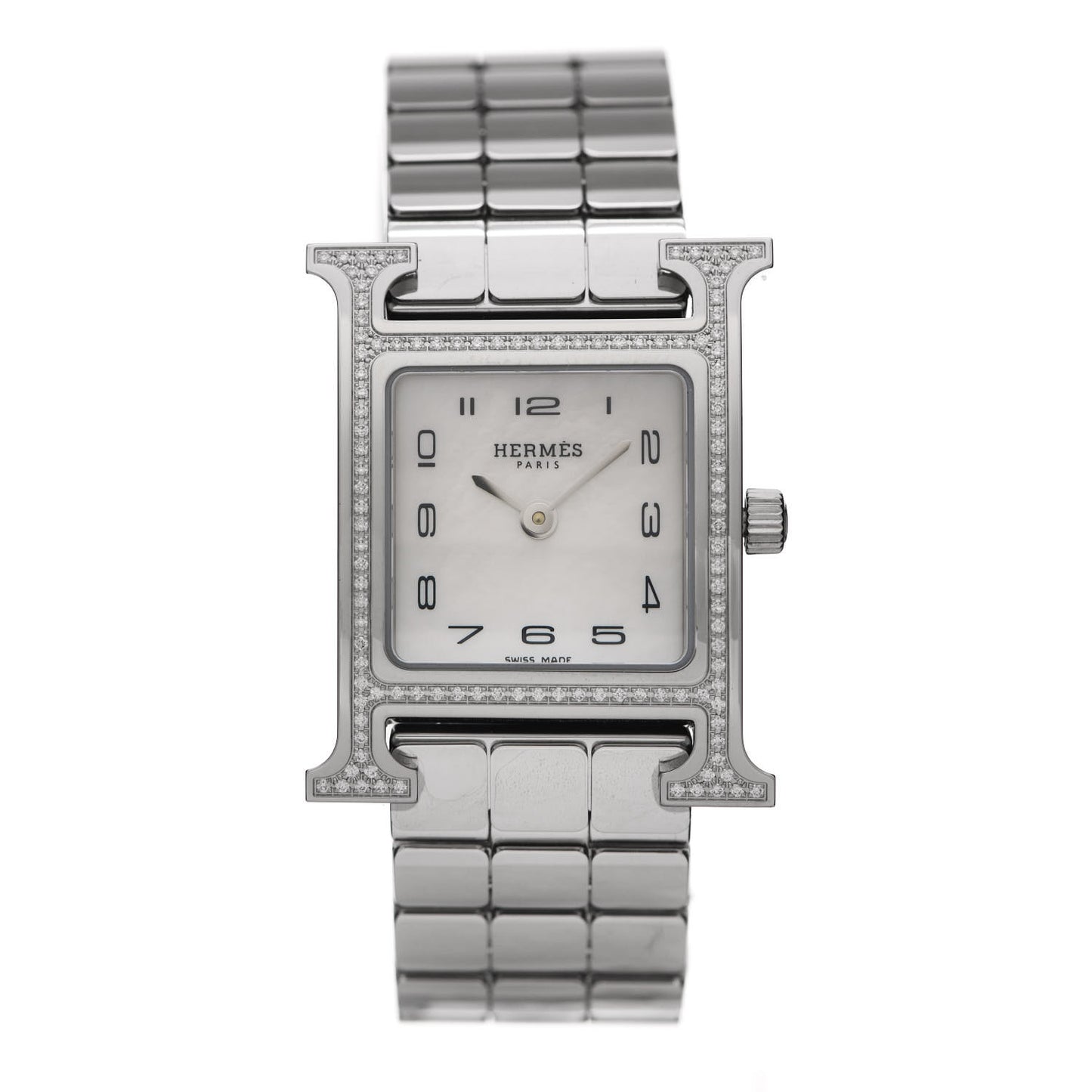 Stainless Steel Diamond Bezel Mother of Pearl 21mm Heure H Hour Quartz Watch