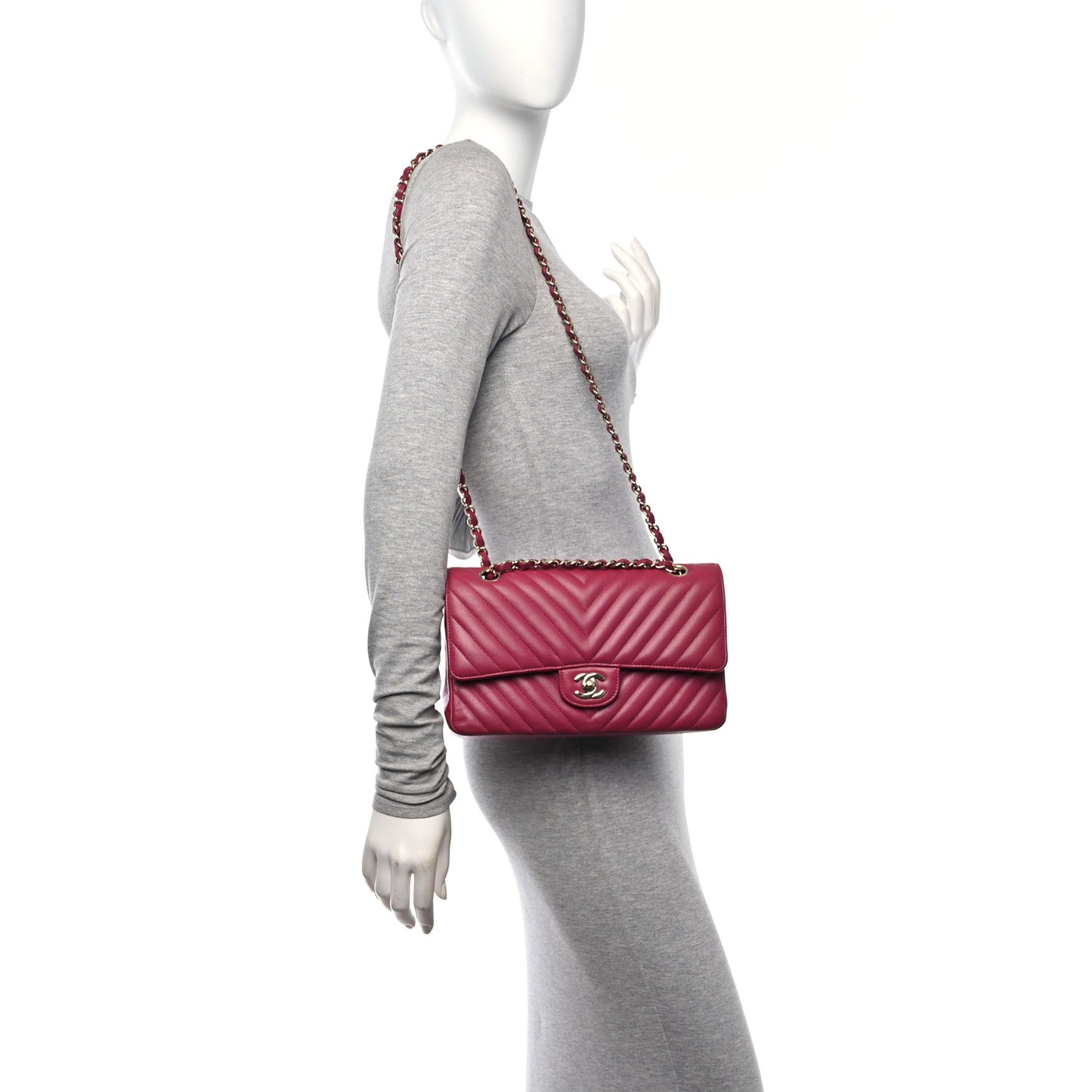 Lambskin Chevron Quilted Medium Double Flap Pink